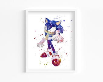 Blue Hedgehog Watercolor Print, Home Decor, Wall Art, Nursery, Kids and Children Poster
