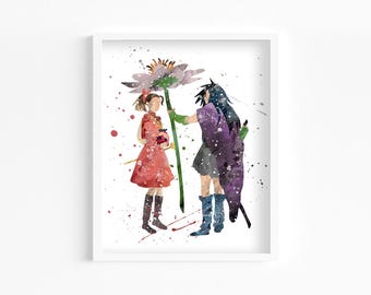 Arrietty Clock and Spiller Watercolor Print, Home Decor, Wall Art, Manga, Anime