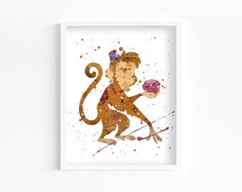 Abu Monkey Watercolor Print, Home Decor, Wall Art, Nursery Kids Poster