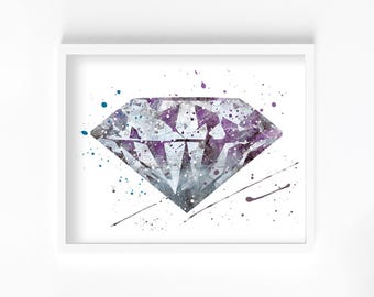 Diamond Gem Watercolor Print, Home Decor, Wall Art, Luxury, Jewelry, Minimalist Poster