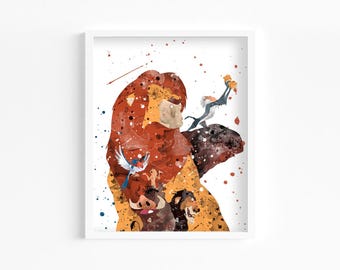 Lion King Watercolor Print, Home Decor, Wall Art, Nursery, Kids and Children Poster