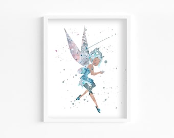 Periwinkle Fairy Watercolor Print, Home Decor, Wall Art, Nursery, Kids and Children Poster