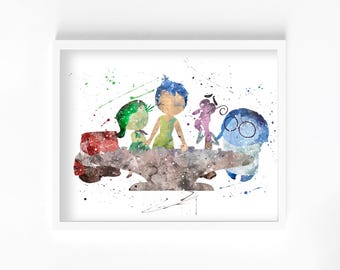 Stampa ad acquerello di Inside Out, decorazione per la casa, arte da parete, cameretta, poster per bambini.