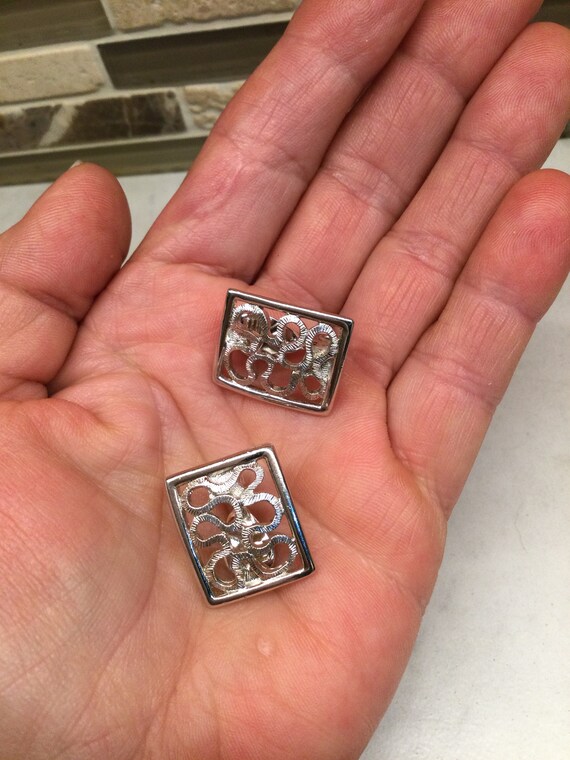 Monet rectangular shaped earrings.  Silver plated… - image 7