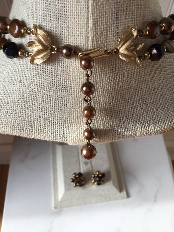 Vintage TRIFARI bead collar necklace brown and br… - image 3