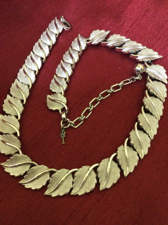 VTG TRIFARI leaf choker collar necklace silver to… - image 5