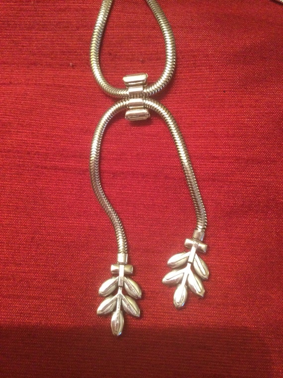 Silver tone bolo style necklace vintage women rhi… - image 4