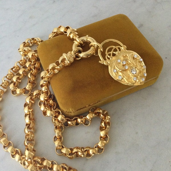 Joan Rivers Heart pendant necklace Rolo chain gold plated