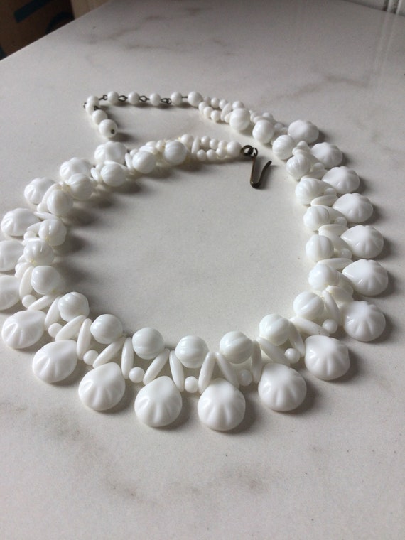 Vintage milk glass white bead choker western Germ… - image 6