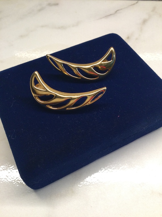 Vintage Monet clip earrings triple gold plate - image 1