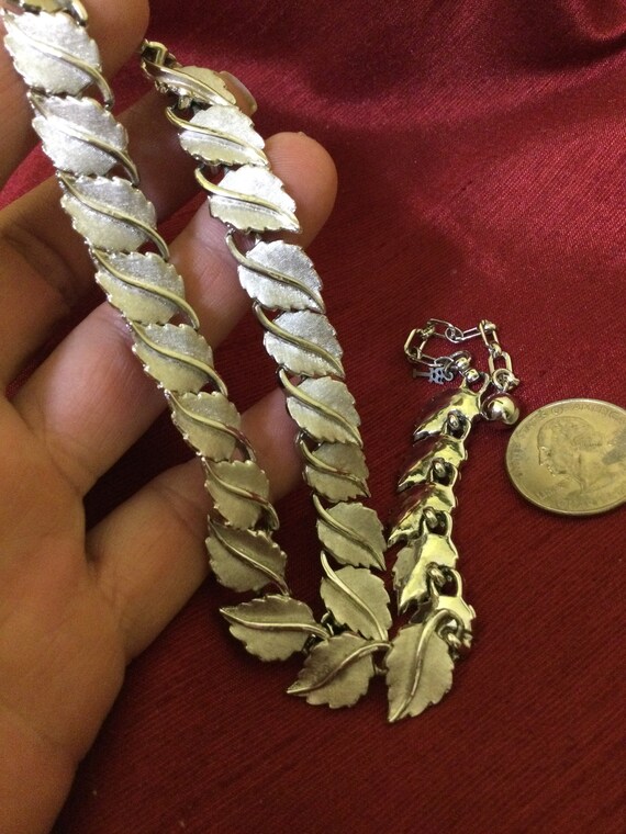 VTG TRIFARI leaf choker collar necklace silver to… - image 7