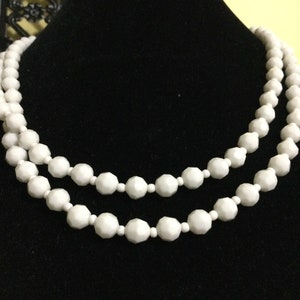Milk glass double strand necklace white faceted beads