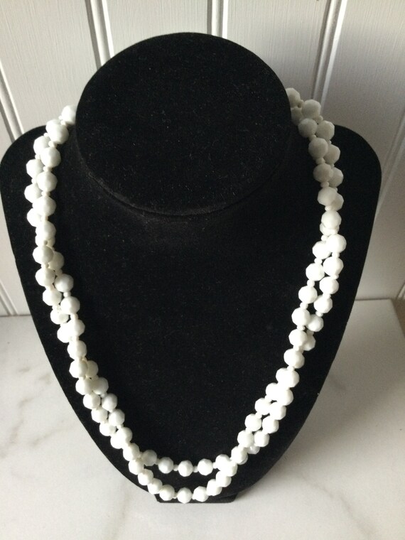 Milk glass double strand necklace white faceted beads View 3