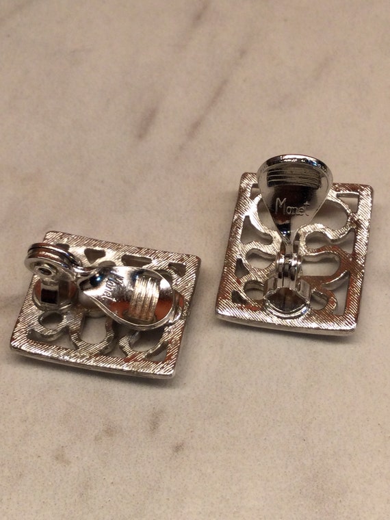 Monet rectangular shaped earrings.  Silver plated… - image 4