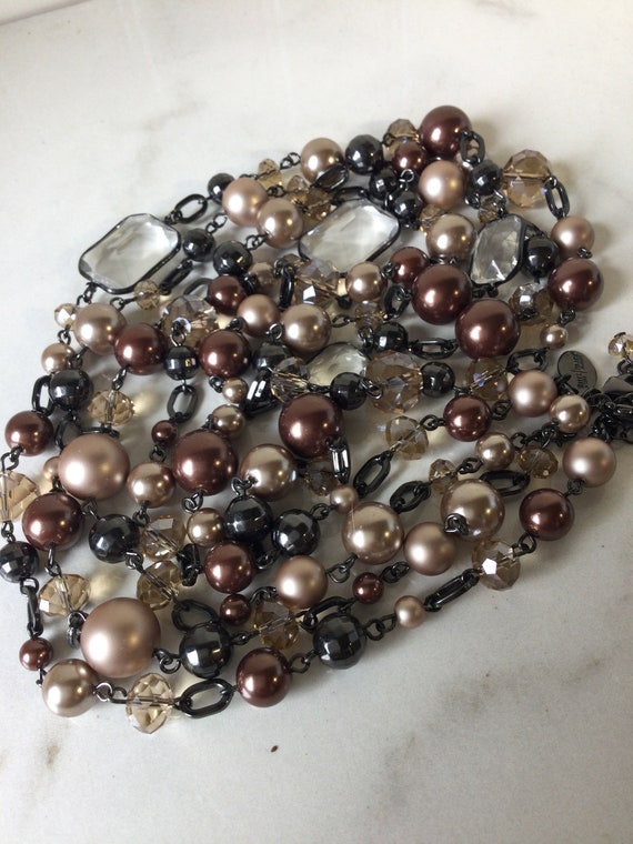 Stunning vintage long bead necklace signed White … - image 10