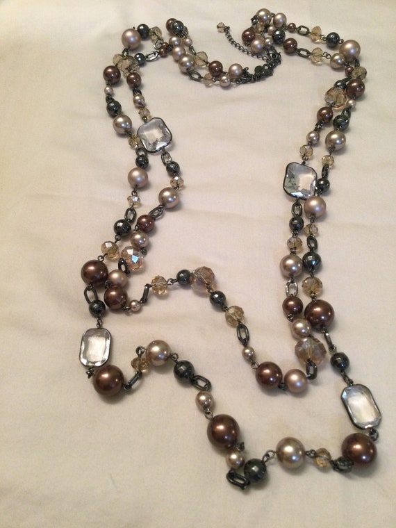 Stunning vintage long bead necklace signed White … - image 3