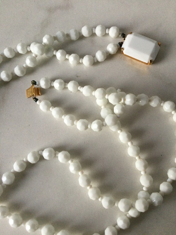 Milk glass double strand necklace white faceted beads View 4