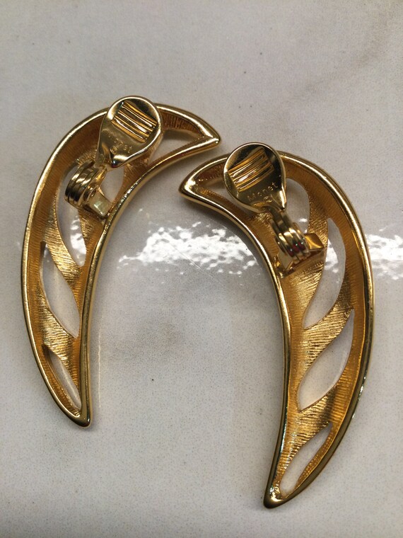 Vintage Monet clip earrings triple gold plate - image 4