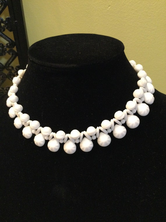 Vintage milk glass white bead choker western Germ… - image 1