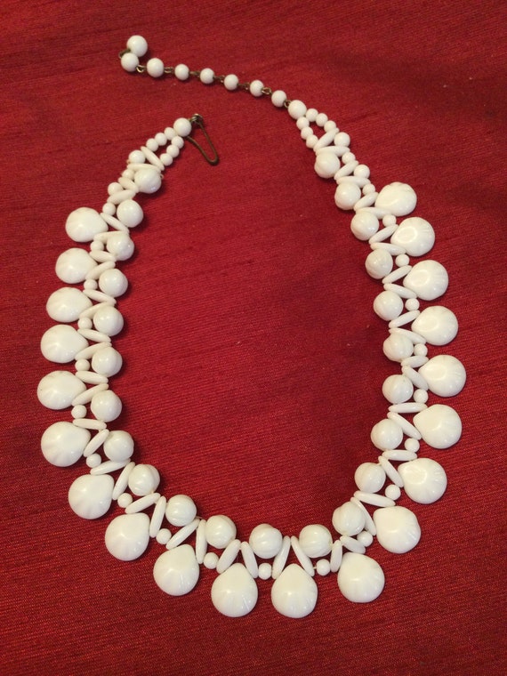 Vintage milk glass white bead choker western Germ… - image 2