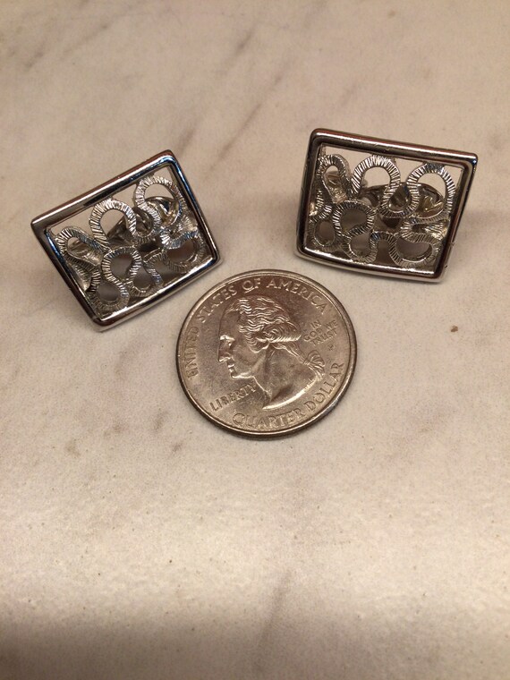 Monet rectangular shaped earrings.  Silver plated… - image 3