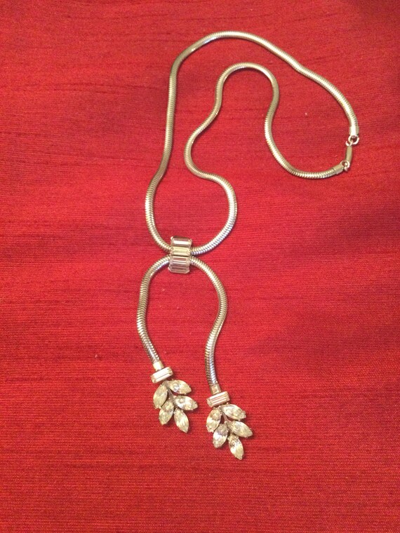 Silver tone bolo style necklace vintage women rhi… - image 7