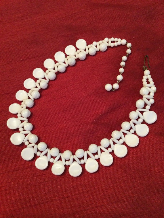 Vintage milk glass white bead choker western Germ… - image 4