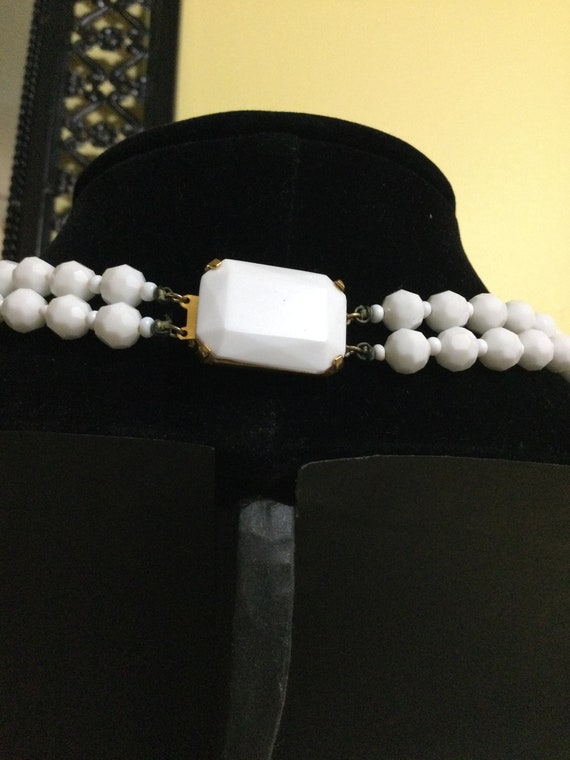 Milk glass double strand necklace white faceted beads View 2