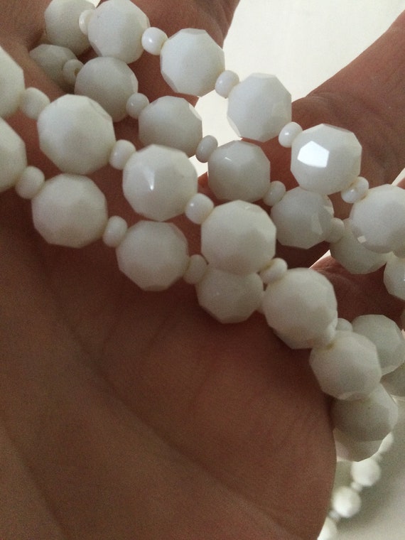 Milk glass double strand necklace white faceted beads View 5