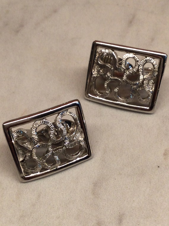 Monet rectangular shaped earrings.  Silver plated… - image 5