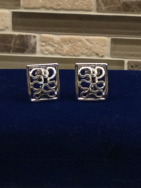 Monet rectangular shaped earrings.  Silver plated… - image 2