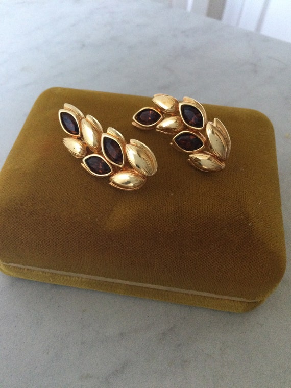 Vintage Swarovski earrings leaf design gold plated