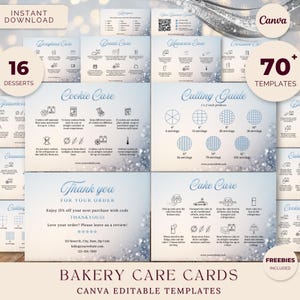 Bakery Care Cards Pack, Baked Goods Order Inserts, Cake Cutting Guides, Instant Download Editable Canva Template, Winter Bakery