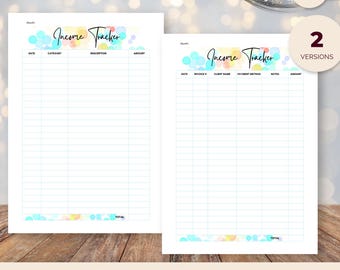 Feuille de suivi des revenus, revenu mensuel, journal des paiements, PDF de planificateur financier pour petite entreprise, modèle sur toile modifiable à téléchargement immédiat, couleur pop