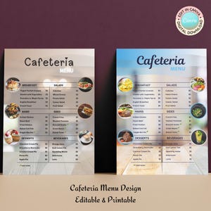 Plantilla editable de Canva para menú de cafetería / Menú de comida, lista de precios / Cafetería, guardería, escuela, comedor, cafetería, catering / Descarga instantánea
