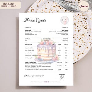 Devis de pâtisserie, devis de boulangerie, modèle de toile modifiable à téléchargement immédiat, aquarelle