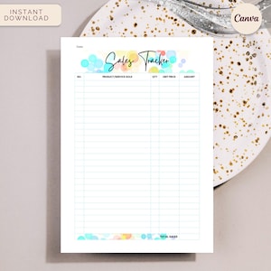 Daily Sales Tracker, Printable Sales Log, Small Business Sales Report, Instant Download Editable Canva Template, Color Pop Collection image 1