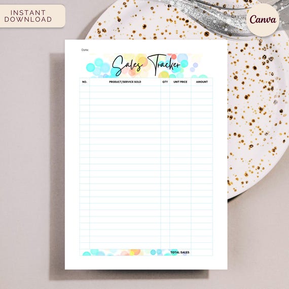 Daily Sales Tracker, Printable Sales Log, Small Business Sales Report, Instant Download Editable Canva Template, Color Pop Collection