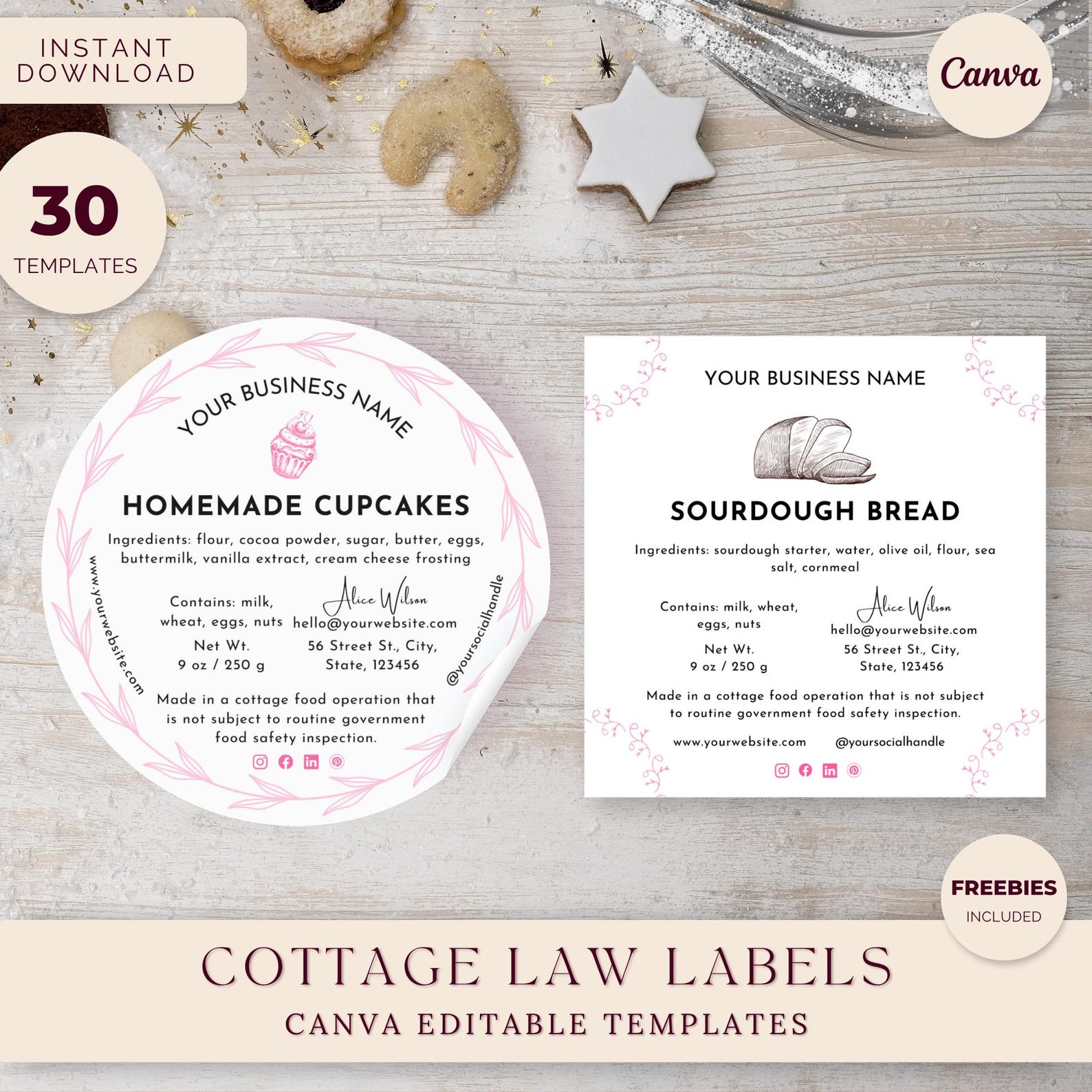 Cottage Law Bakery Labels Bundle, Cake Shop Ingredient Stickers ...
