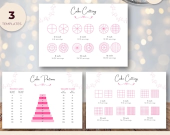 Cake Cutting Guides, Portion & Cutting Charts, Instant Download Editable Canva Template, Deluxe Bakery