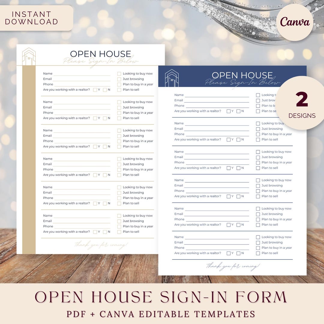 Open House Sign in Form, Real Estate Sign in Sheet, Realtor Open House ...