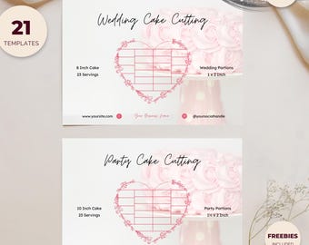 Heart Cake Cutting Guides, Cake Serving Chart for Bakery, Instant Download Editable Canva Template, Soft Pink