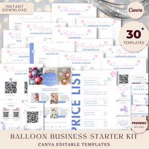 Startpakket ballonartiest, zakelijke QR-borden, formulieren, kaarten, klantenloyaliteit, canva-sjabloon instant download, aquatische pastelkleur