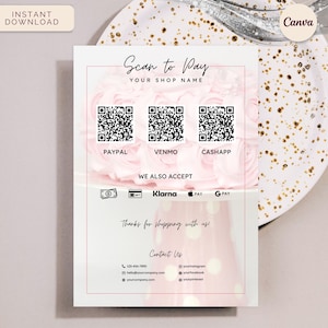 Scan to Pay Sign, Cake Shop Payment Sign, Bakery QR Code, Instant Download Editable Canva Template, Soft Pink
