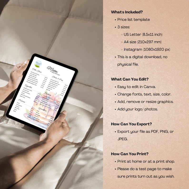 Cake Shop Price List Editable Canva Template | Cake Menu, Instagram ...