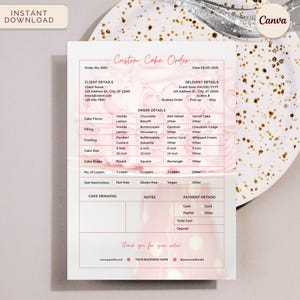 Custom Cake Order Form, Bakery Template, Instant Download Editable Canva Template, Soft Pink
