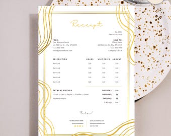 Services Receipt, Small Business Form, Payment Confirmation, Instant Download Editable Canva Template, Golden