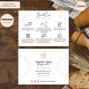Bread Care Cards, Bread Instructions, Bakery Business Guide, Instant Download Editable Canva Template, Deluxe Bakery