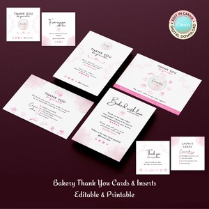 Modelo de cartões de agradecimento de padaria editável Canva | Loja de bolos, panificação caseira, negócio de biscoitos, confeitaria | Padaria de luxo | Download instantâneo
