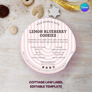 Etichetta per pasticceria Cottage Law, adesivo rotondo, ingredienti per biscotti, pasticceria, attività di biscotti, modello Canva scaricabile immediatamente, stile retrò alla moda